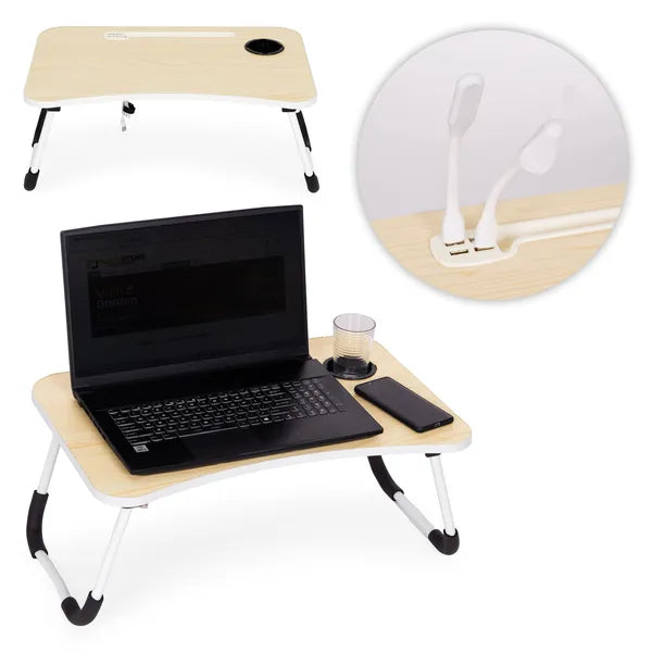 Összecsukható laptop állvány tálca 60x40 cm, lámpával és ventilátorral