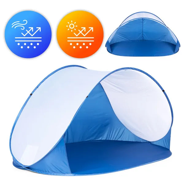 Összecsukható pop-up strand- és szélvédő sátor, UV50+, 213×121 cm, kék