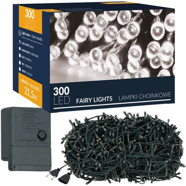 Karácsonyi fényfüzér 300 LED, 20 m, hideg fehér, 8 mód, beltéri