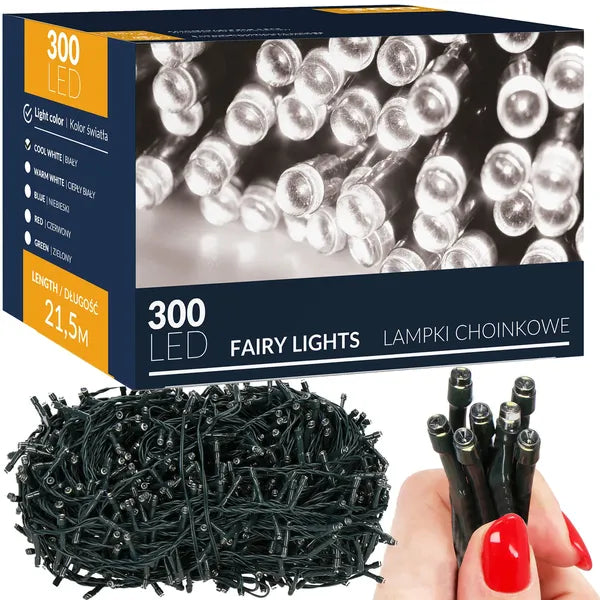 Karácsonyi fényfüzér 300 LED, 20 m, hideg fehér, 8 mód, beltéri