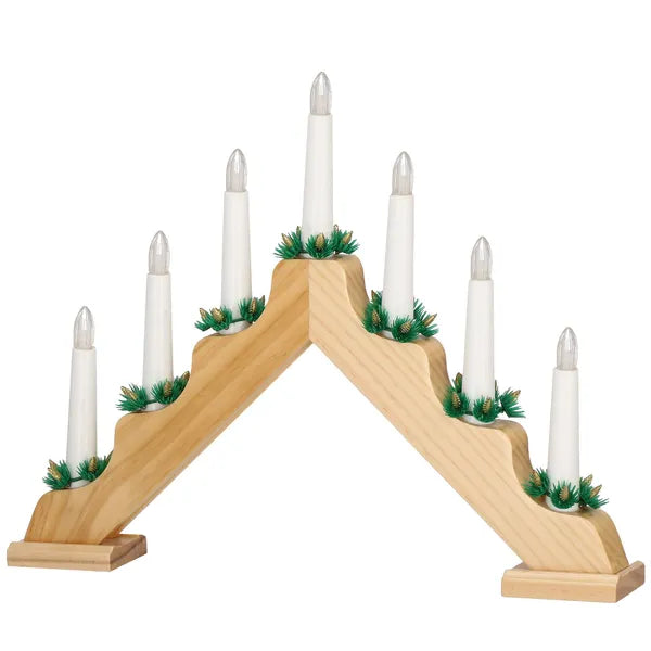 LED fa ablakdísz 7 gyertyával, meleg fehér, elemes, 39,5×30,5 cm