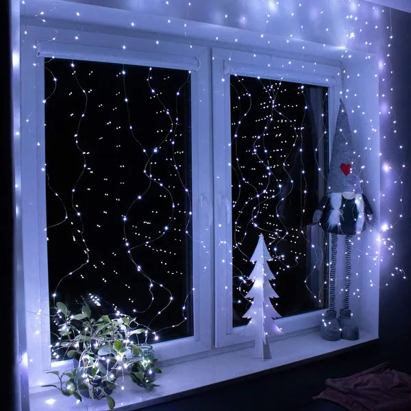Jégcsap fényfüzér 300 LED, 3×3 m, hidegfehér, IP44, távirányítós