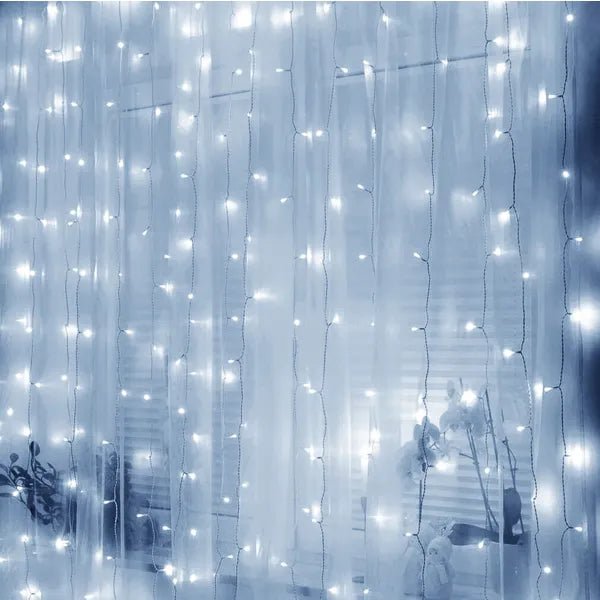 Hideg fehér LED függönyfény 3x3 m, 300 LED, USB, távirányító