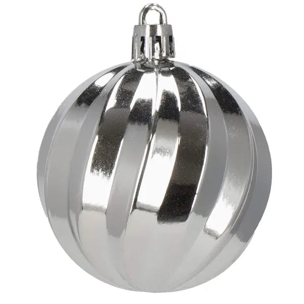 Törhetetlen karácsonyfadísz gömb szett, 24 db, 6 cm, piros/szürke/ezüst