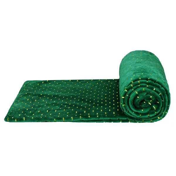 Plüss takaró 200x220 cm, palackzöld-arany, 100% poliészter, puha 3 mm