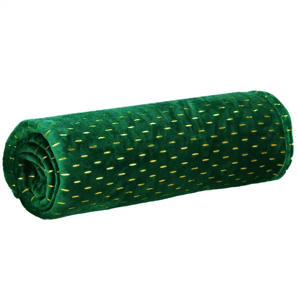 Plüss takaró 200x220 cm, palackzöld-arany, 100% poliészter, puha 3 mm