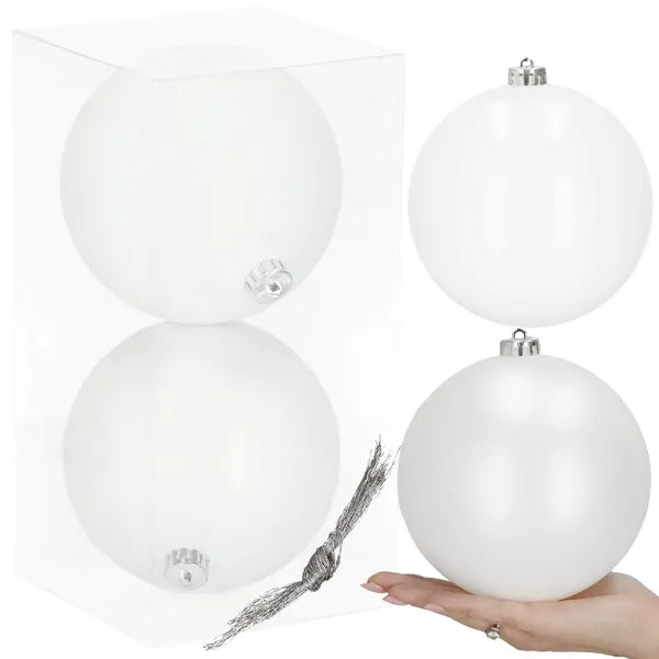Fehér műanyag karácsonyfadísz gömb szett, 15 cm, 2 db, matt & fényes