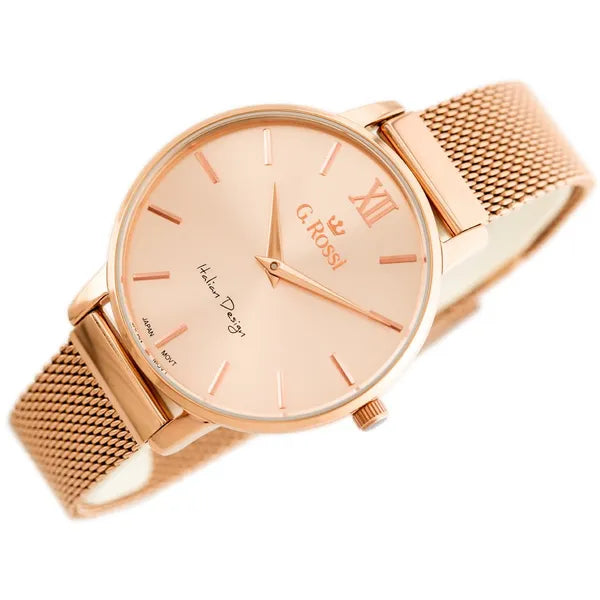 Női rózsaarany Miyota kvarc karóra, fém szíjjal, 38 mm