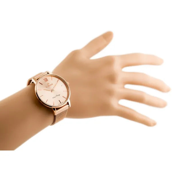 Női rózsaarany Miyota kvarc karóra, fém szíjjal, 38 mm