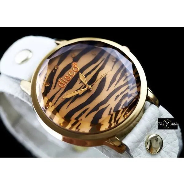 Retro punk női karóra, fehér bőrszíj, barna számlap, 40 mm, WR30