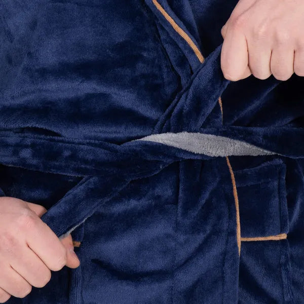 Férfi puha polár köntös L/XL 260 g/m², kék-szürke-barna