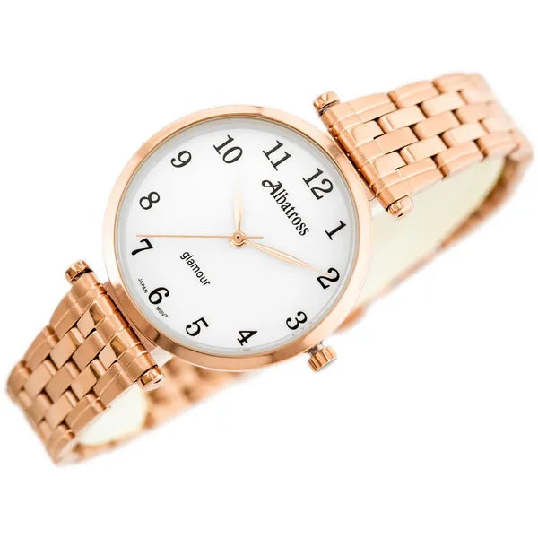 Albatross Glamour női karóra rozéarany acélszíj, fehér 32 mm számlap