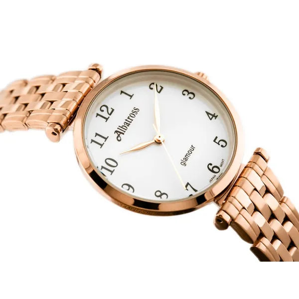 Albatross Glamour női karóra rozéarany acélszíj, fehér 32 mm számlap