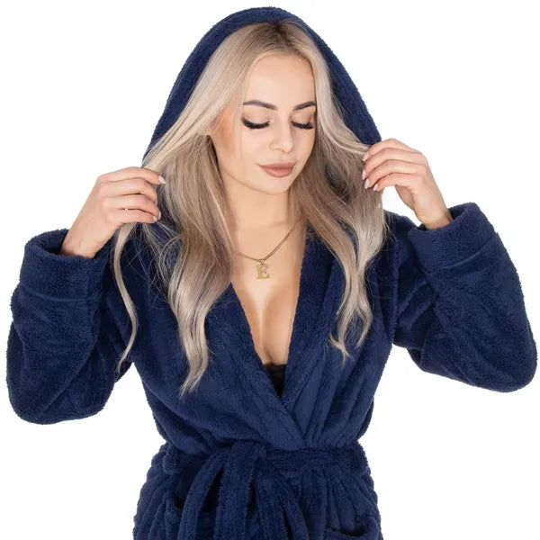 Kapucnis pihe-puha köntös, sötétkék poliészter 260 g/m², L/XL
