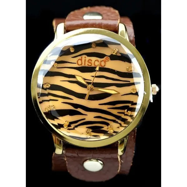 Retro punk női karóra bronz tok, barna bőrszíj, 40 mm