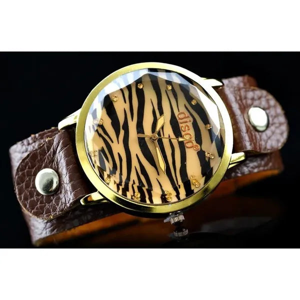 Retro punk női karóra bronz tok, barna bőrszíj, 40 mm