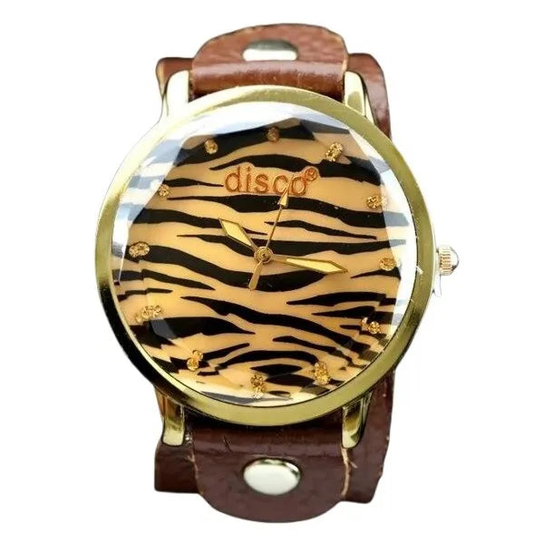 Retro punk női karóra bronz tok, barna bőrszíj, 40 mm