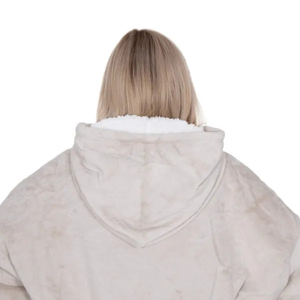 Oversize kapucnis plüss takaró pulóver, világosszürke, 100% poliészter