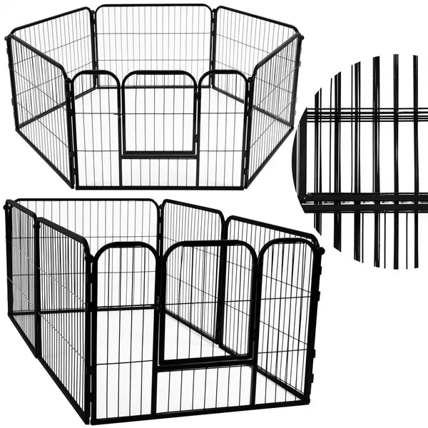 Összecsukható fekete fémből készült 6 paneles kutya- és kisállatkarám 165×84×60 cm