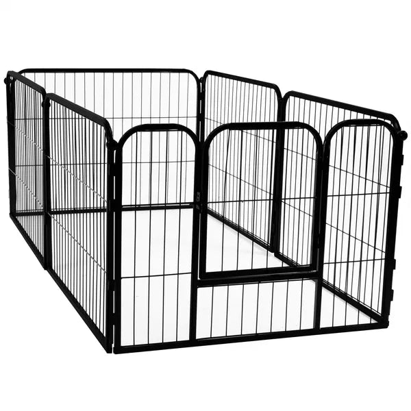 Összecsukható fekete fémből készült 6 paneles kutya- és kisállatkarám 165×84×60 cm