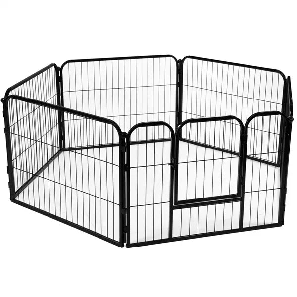 Összecsukható fekete fémből készült 6 paneles kutya- és kisállatkarám 165×84×60 cm