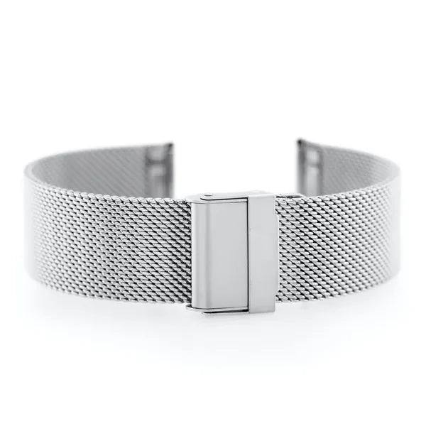 Ezüst színű, 22 mm-es rozsdamentes acél hálós óraszíj