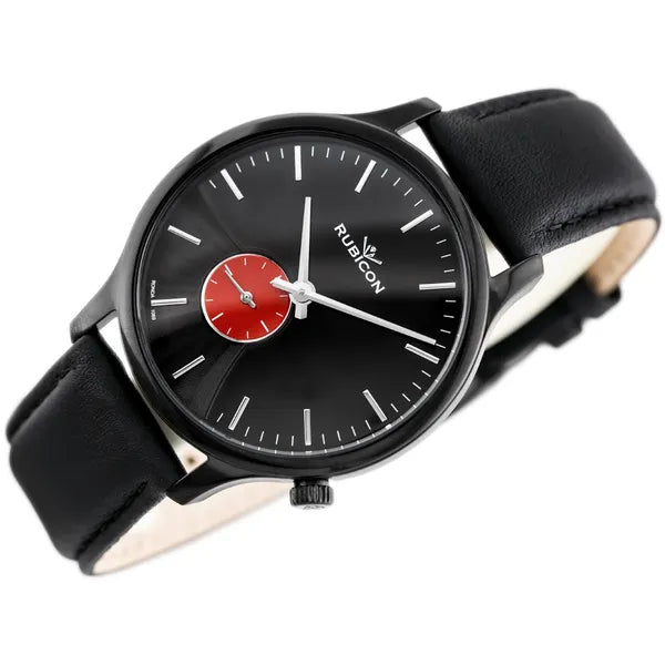 Rubicon férfi karóra svájci kvarc, fekete bőrszíj, 42 mm WR30