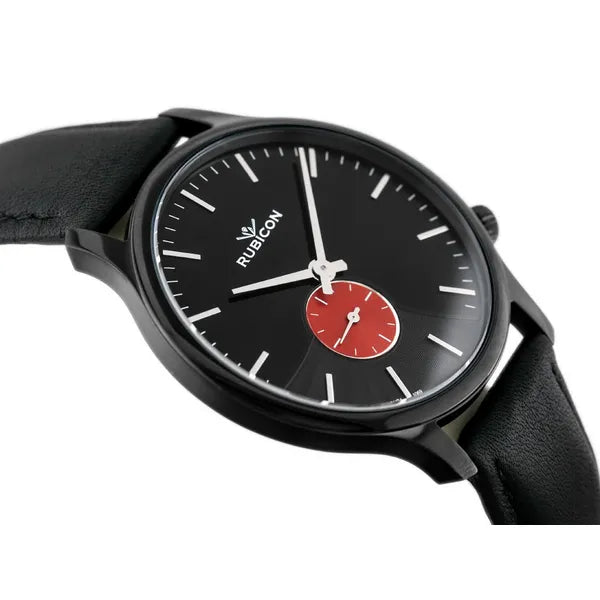 Rubicon férfi karóra svájci kvarc, fekete bőrszíj, 42 mm WR30