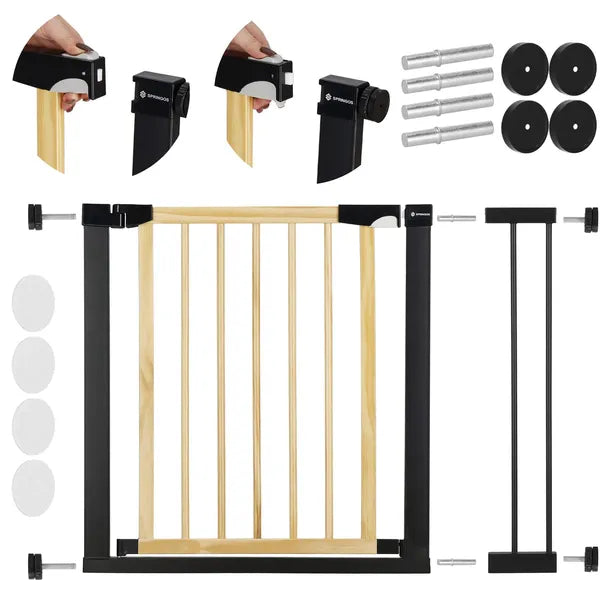 Springos fa–fém biztonsági ajtórács, 89–96 cm, automata zárás