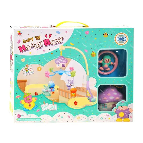 Pasztell zenélő kiságyforgó állatos gumifigurákkal és hangerőszabályzóval