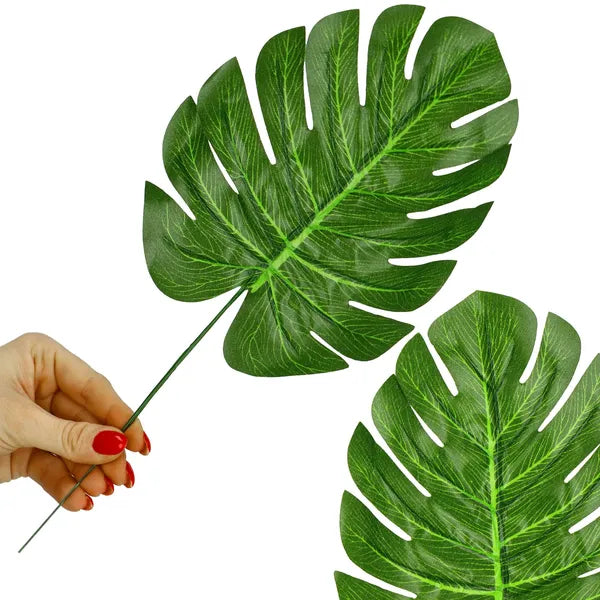 Mű monstera levél dekoráció, 6 db, 34 cm, zöld