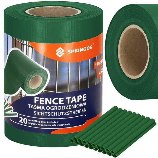 Sötétzöld PVC kerítésszalag 19×35 m 450 g/m² 20 kapoccsal