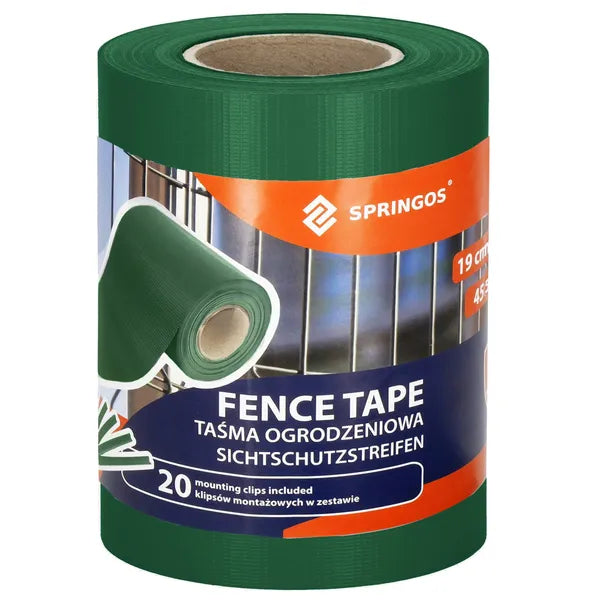 Sötétzöld PVC kerítésszalag 19×35 m 450 g/m² 20 kapoccsal