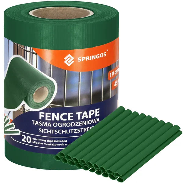 Sötétzöld PVC kerítésszalag 19×35 m 450 g/m² 20 kapoccsal