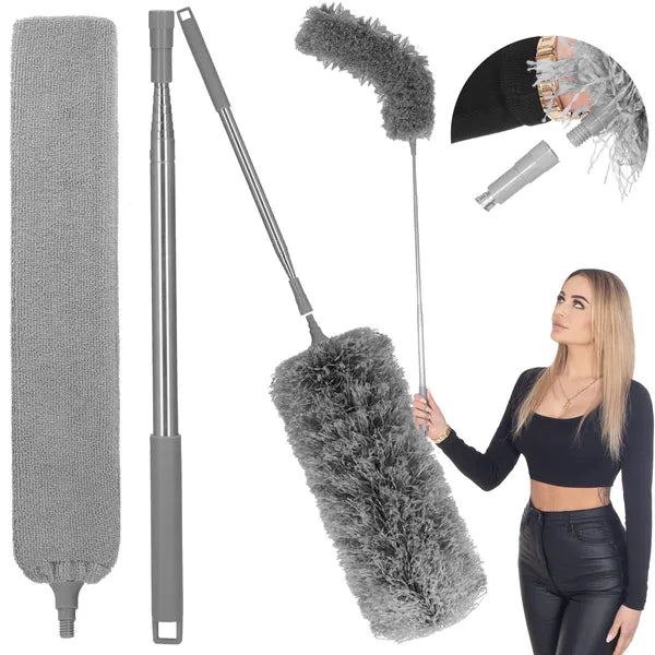Springos teleszkópos portörlő, 75–255 cm, mikroszálas+fluffy fej, szürke