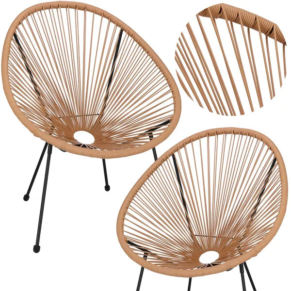 PE rattan kerti szék csavarozható fém lábakkal, fekete-bézs, 70x73x87 cm