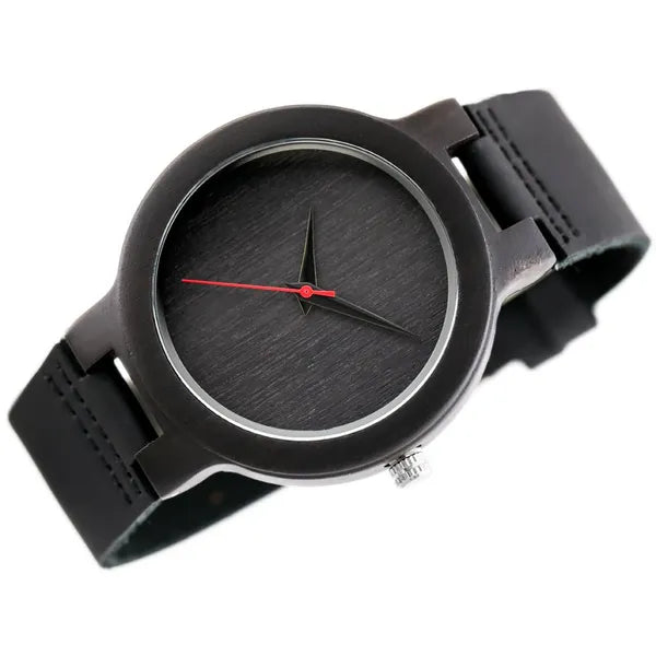 Férfi fa karóra japán kvarc szerkezettel bőrszíjjal, 45 mm