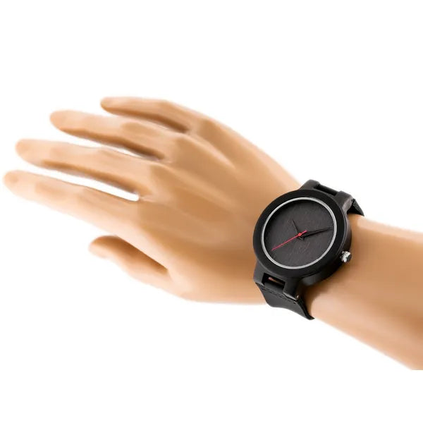 Férfi fa karóra japán kvarc szerkezettel bőrszíjjal, 45 mm