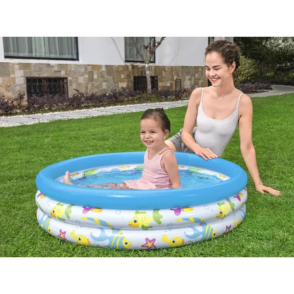 Bestway felfújható pancsoló medence, 3 gyűrűs, 102 cm, 101 l, tengeri minta
