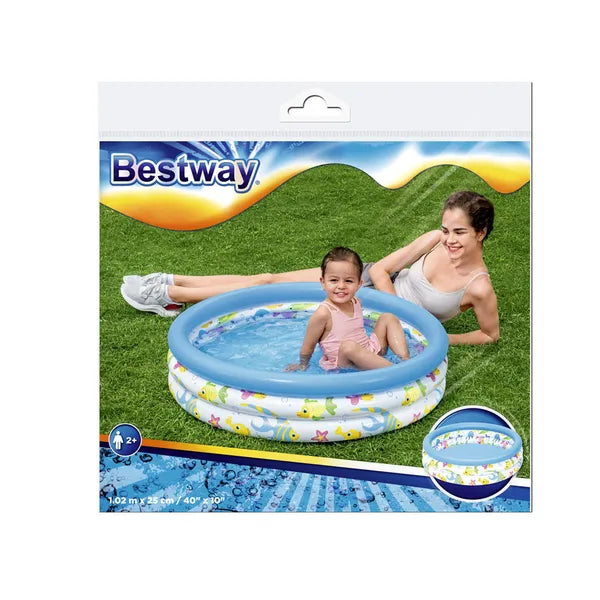 Bestway felfújható pancsoló medence, 3 gyűrűs, 102 cm, 101 l, tengeri minta