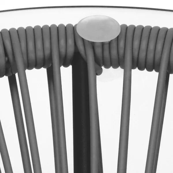 Fekete rattan kerti dohányzóasztal edzett üveglappal, Ø50×49 cm