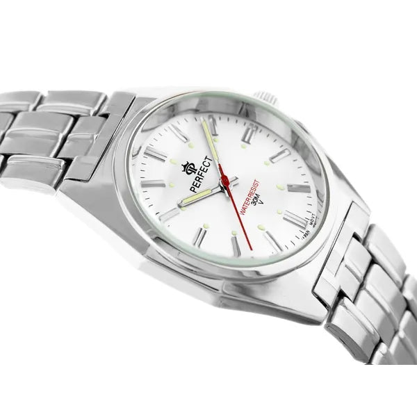 Perfect P186 férfi kvarc karóra, ezüst fémszíj, 43 mm tok, díszdoboz