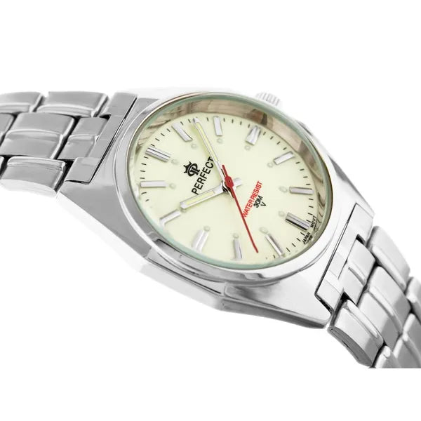 Perfect P186 férfi karóra, kvarc, zöld számlap, ezüst fém szíj, 43 mm tok