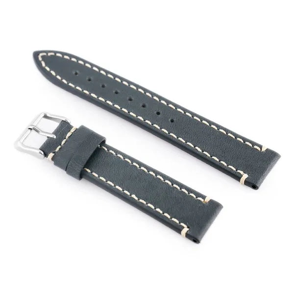Szürke-kék bőrszíj órákhoz, 20 mm, ezüst csattal