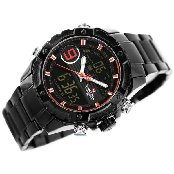 Naviforce NF9146S férfi kvarc karóra fekete/piros fém szíjjal ajándékdobozban