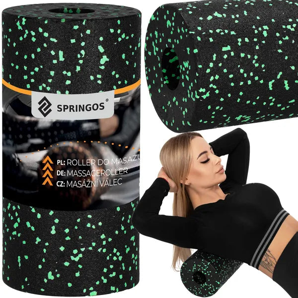 Springos SMR masszázshenger 30 cm, kemény, 15 cm átmérő, fekete/zöld
