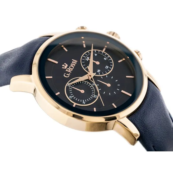 G. Rossi férfi karóra – rozéarany 44 mm tok, kék bőrszíj