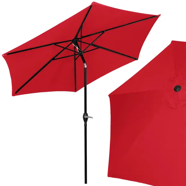 Piros kerti napernyő 250 cm, acél váz, kurblis, dönthető, vízálló