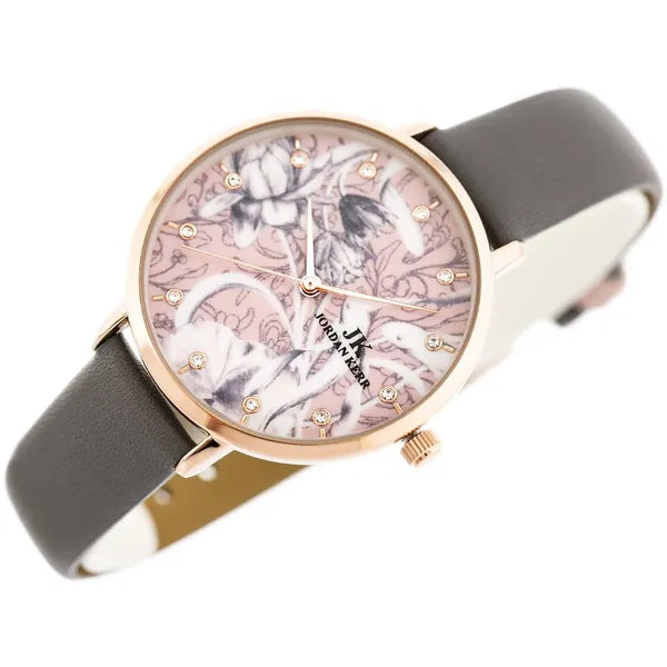 Jordan Kerr női karóra rosegold tok szürke bőr szíj 33 mm WR30