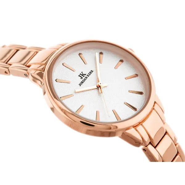 Női kvarc karóra rosegold nemesacél szíjjal, ezüst számlappal, 34 mm